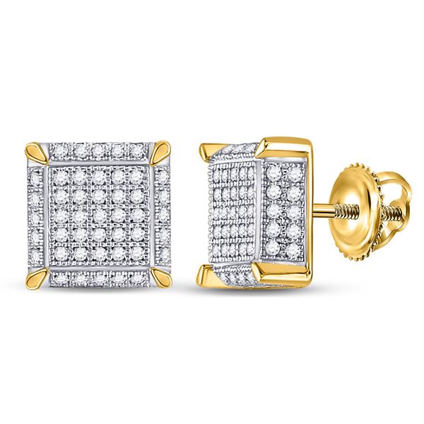 Round Diamond 3D Square Cluster Earrings 1/2 Cttw 10KT Yellow Gold