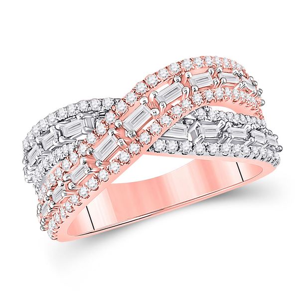 Baguette Diamond Crossover Band Ring 3/4 Cttw 14KT Two-tone Gold