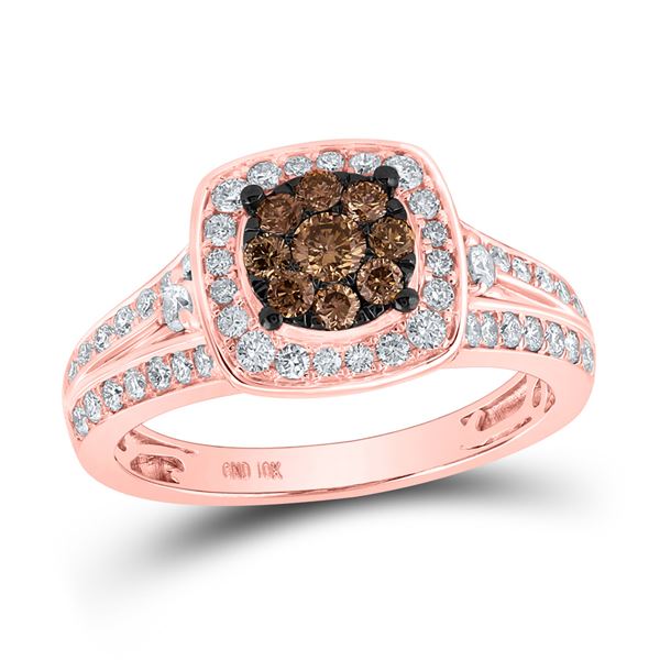 Round Brown Diamond Square Cluster Ring 1 Cttw 10KT Rose Gold