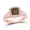 Image 1 : Round Brown Diamond Square Cluster Ring 1 Cttw 10KT Rose Gold