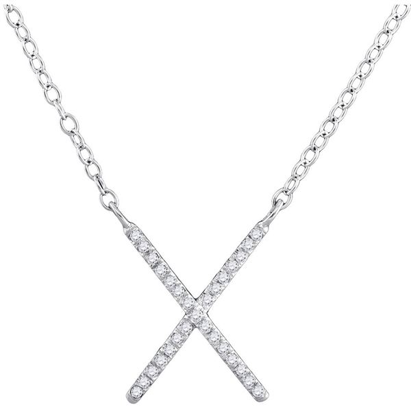 Round Diamond Letter X Cross Pendant Necklace 1/10 Cttw 10KT White Gold