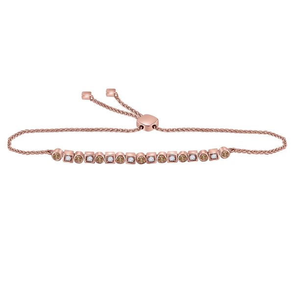 Round Brown Diamond Alternating Bolo Bracelet 1/2 Cttw 14KT Rose Gold