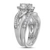 Image 2 : Diamond Cluster Bridal Wedding Ring Band Set 1 Cttw 14KT White Gold
