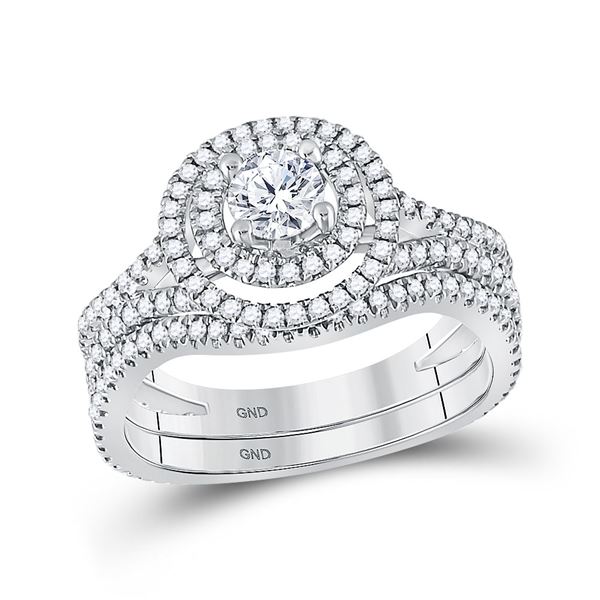 Diamond Bridal Wedding Ring Band Set 1 Cttw 14KT White Gold