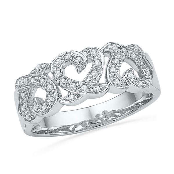 Round Diamond Triple Heart Band Ring 1/5 Cttw 10KT White Gold