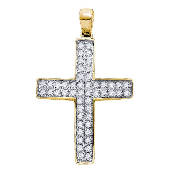 Round Diamond Cross Pendant 1/2 Cttw 10KT Yellow Gold