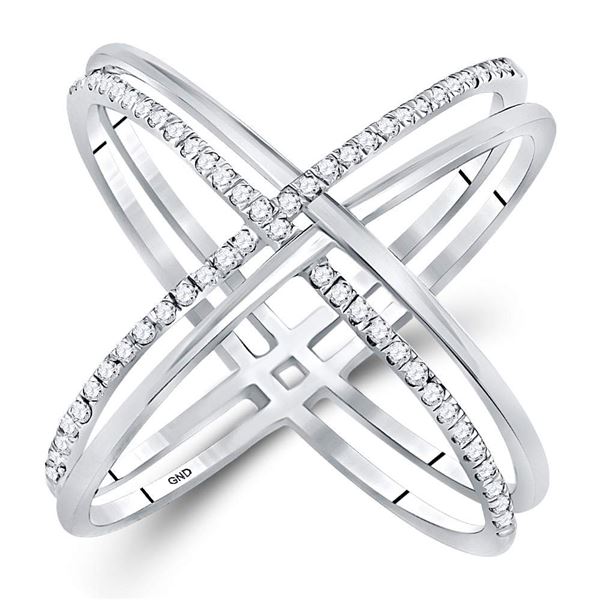 Round Diamond Crossover Band Ring 1/3 Cttw 10KT White Gold