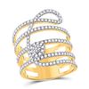 Image 1 : Round Diamond Spiral Strand Cluster Ring 1 Cttw 14KT Yellow Gold