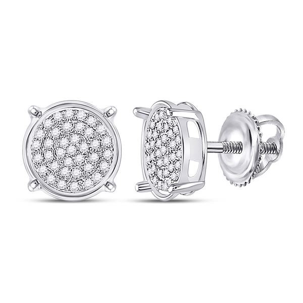 Round Diamond Cluster Earrings 1/8 Cttw 10KT White Gold