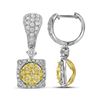 Image 1 : Round Yellow Diamond Square Dangle Earrings 1-5/8 Cttw 14KT White Gold