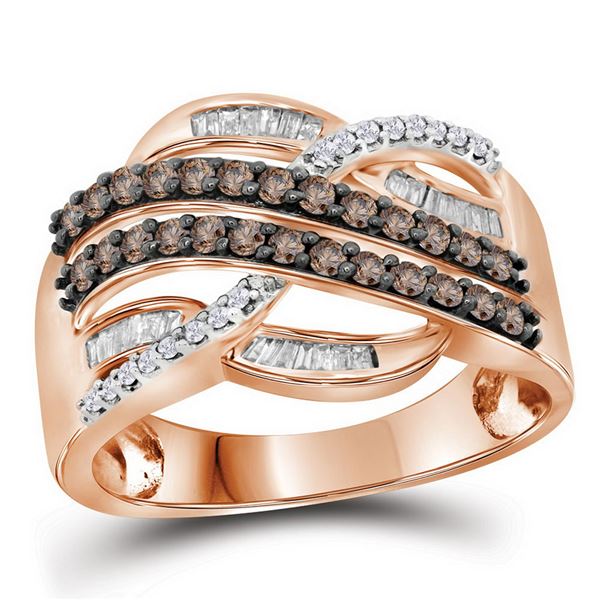 Round Brown Diamond Crossover Band Ring 1/2 Cttw 10KT Rose Gold