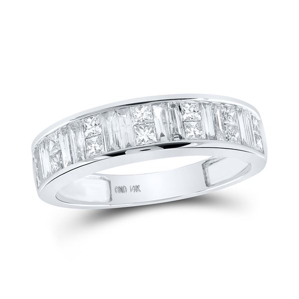 Baguette & Princess Diamond Wedding Anniversary Band 1 Cttw 14KT White Gold