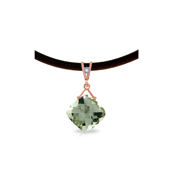 Genuine 8.76 ctw Green Amethyst & Diamond Necklace 14KT Rose Gold - REF-30Y6F