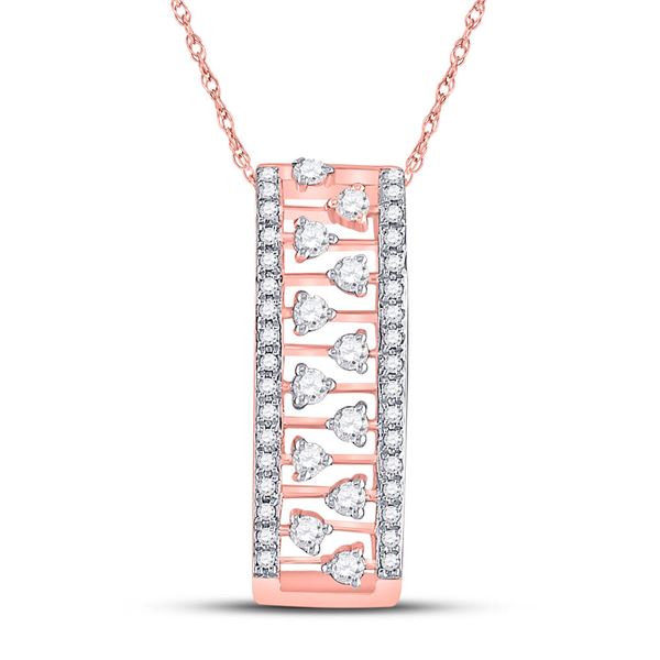 Round Diamond Rectangular Fashion Necklace 1/3 Cttw 14KT Rose Gold