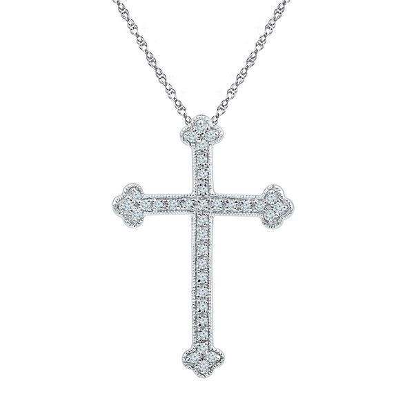 Round Diamond Gothic Cross Religious Pendant 1/5 Cttw 10KT White Gold
