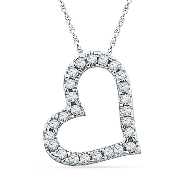 Round Diamond Heart Pendant 1/10 Cttw 10KT White Gold