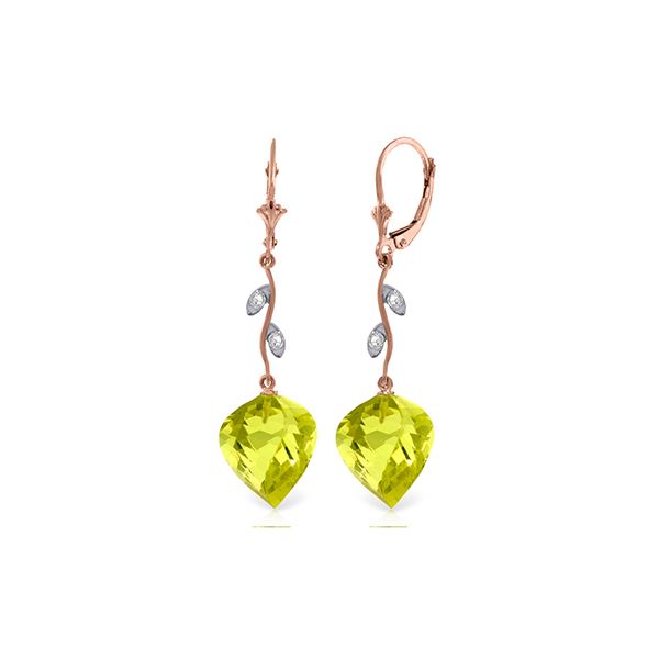 Genuine 21.52 ctw Lemon Quartz & Diamond Earrings 14KT Rose Gold - REF-57Y6F