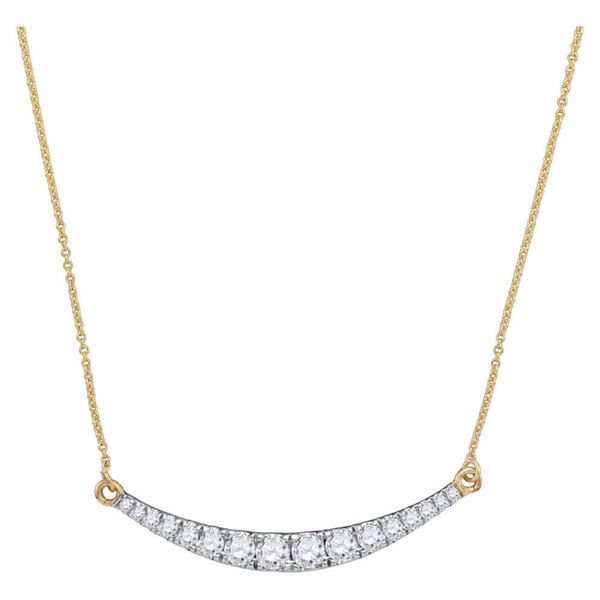 Round Diamond Curved Bar Pendant Necklace 1 Cttw 10KT Yellow Gold
