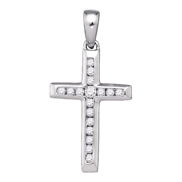 Round Diamond Small Cross Pendant 1/8 Cttw 10KT White Gold