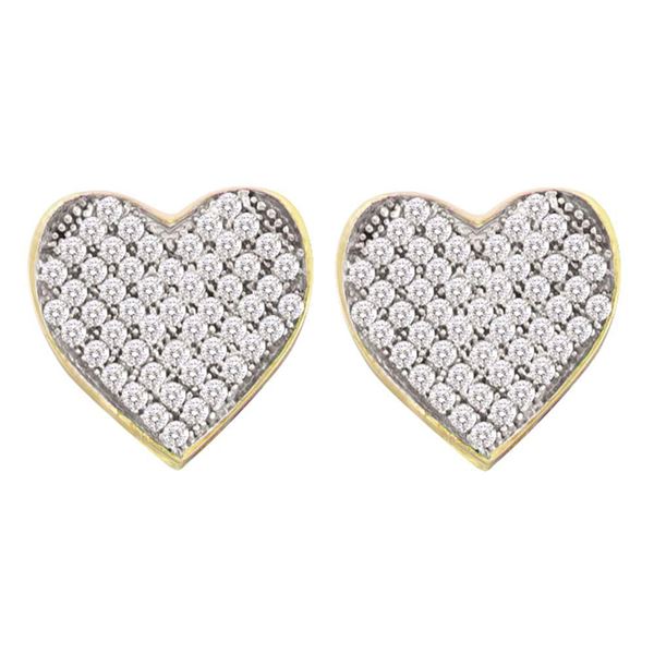 Round Diamond Heart Cluster Earrings 1/6 Cttw 10KT Yellow Gold