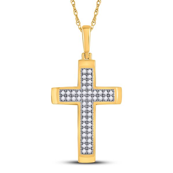 Round Diamond Cross Religious Pendant 1/6 Cttw 10KT Yellow Gold