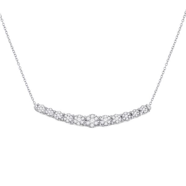Round Diamond Curved Graduated Bar Necklace 1/2 Cttw 14KT White Gold