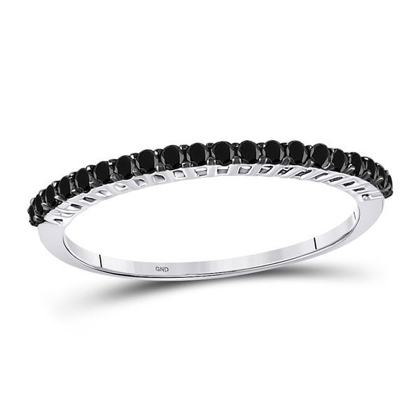 Round Black Color Enhanced Diamond Single Row Band 1/4 Cttw 10KT White Gold