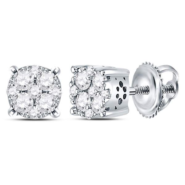 Round Diamond Cluster Earrings 1/2 Cttw 14KT White Gold