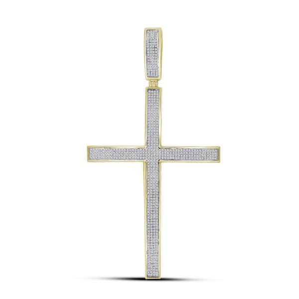 Round Diamond Roman Cross Charm Pendant 7/8 Cttw 10KT Yellow Gold