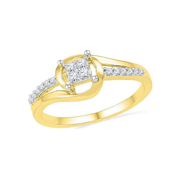 Diamond Square Cluster Bridal Wedding Engagement Ring 1/6 Cttw 10KT Yellow Gold