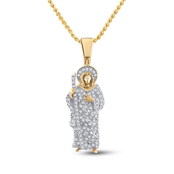 Round Diamond Jesus Saint Charm Pendant 3/8 Cttw 14KT Yellow Gold