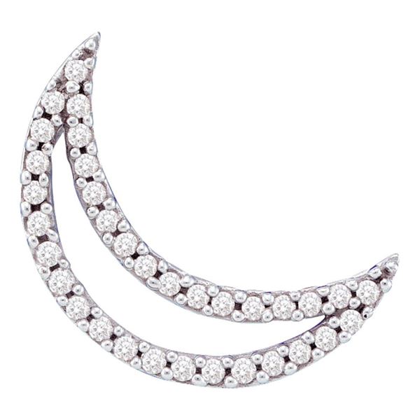 Round Diamond Crescent Moon Outline Pendant 1/6 Cttw 14KT White Gold