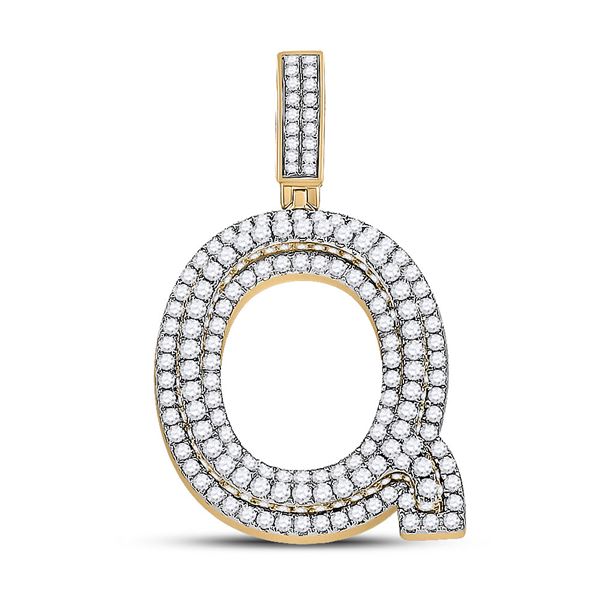 Round Diamond Letter Q Charm Pendant 1-7/8 Cttw 10KT Yellow Gold