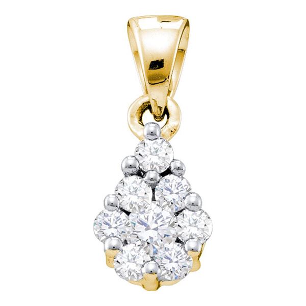 Round Diamond Flower Cluster Pendant 1/6 Cttw 10KT Yellow Gold
