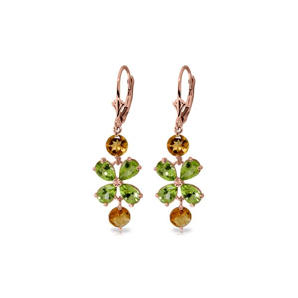 Genuine 5.32 ctw Peridot & Citrine Earrings 14KT Rose Gold - REF-50F3Z