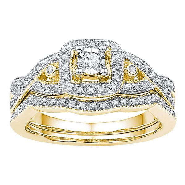 Diamond Twist Bridal Wedding Ring Band Set 1/4 Cttw 10KT Yellow Gold