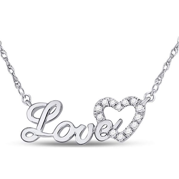 Round Diamond Love Heart Pendant Necklace 1/6 Cttw 10KT White Gold