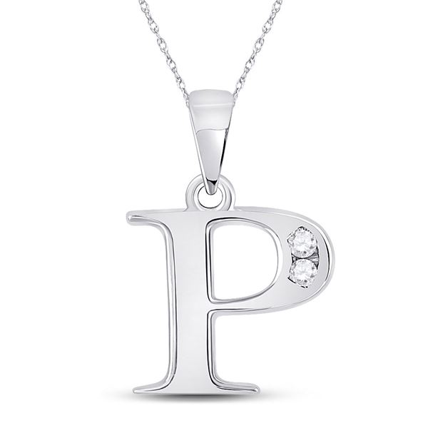 Round Diamond P Initial Letter Pendant 1/20 Cttw 10KT White Gold