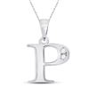 Image 1 : Round Diamond P Initial Letter Pendant 1/20 Cttw 10KT White Gold