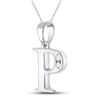 Image 2 : Round Diamond P Initial Letter Pendant 1/20 Cttw 10KT White Gold