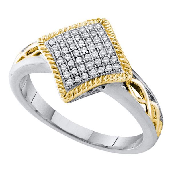 Round Diamond Diagonal Square Milgrain Frame Cluster Ring 1/6 Cttw 10KT White Gold