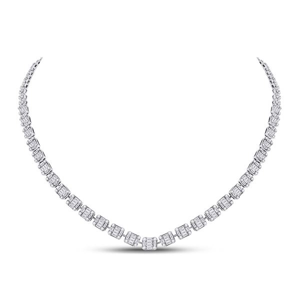 Baguette Round Diamond Square Link Necklace 7-1/3 Cttw 14KT White Gold