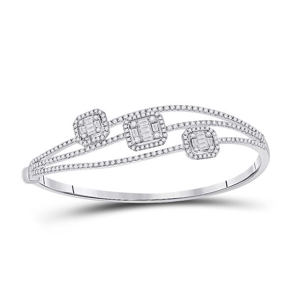 Baguette Diamond Cluster 3-stone Bracelet 1-3/4 Cttw 14KT White Gold