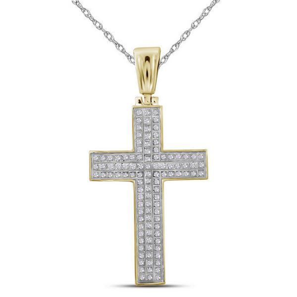Round Diamond Cross Charm Pendant 1/3 Cttw 10KT Yellow Gold