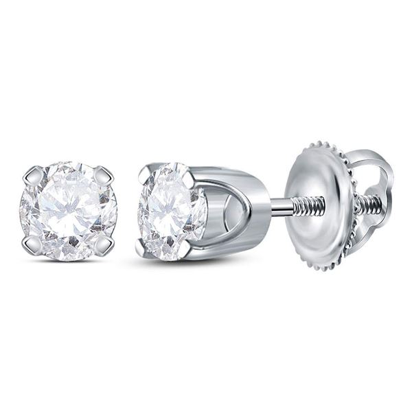 Round Diamond Solitaire Earrings 3/8 Cttw 14KT White Gold