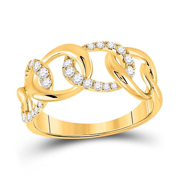 Round Diamond Curb Link Fashion Ring 1/3 Cttw 14KT Yellow Gold
