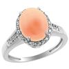 Image 1 : 0.20 CTW Diamond & Natural Coral Ring 14K White Gold - REF-54Y2V