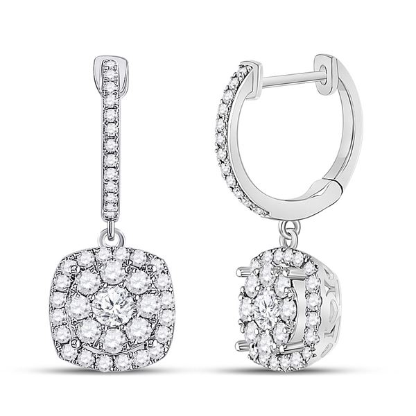 Round Diamond Hoop Square Dangle Earrings 1 Cttw 14KT White Gold