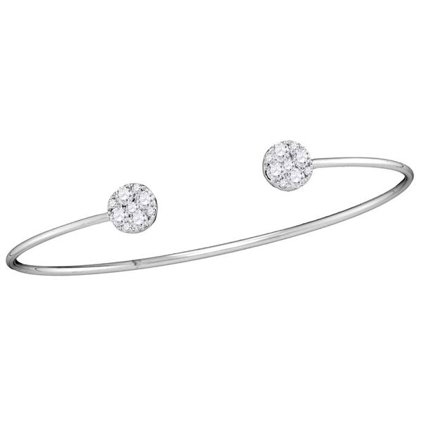 Round Diamond Bisected Cluster Bangle Bracelet 3/4 Cttw 18KT White Gold