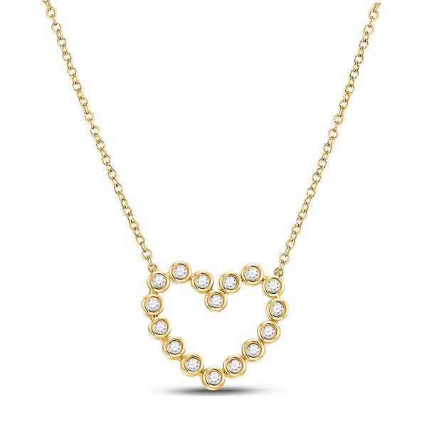 Round Diamond Outline Heart Necklace 1/4 Cttw 14KT Yellow Gold
